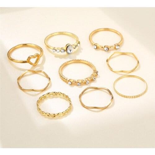 VG 6YM 2021 Gold Color Round Hollow Geometric Rings Set For Women Fashion Ring Joint Ring Female Jewelry Wholesale