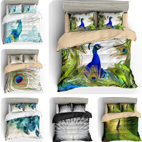Bohemian style duvet cover set King size beautiful peacock print bedding set boho quilt cover 3D bed set best gift free shipping
