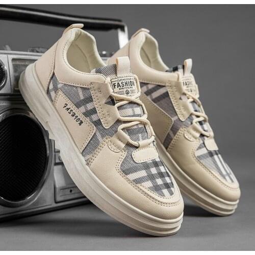 Men Casual Shoes Flat Outdoor Fashion Lace Up Autumn Spring Gingham Low Top Sneakers Male Non-Slip Work Breathable Thick Sole
