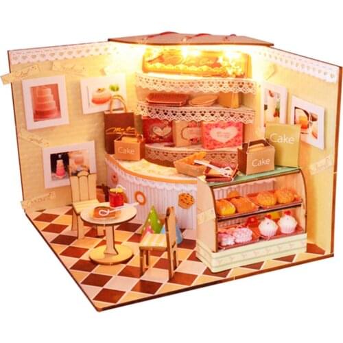 Doll house Furniture Wooden Miniature DIY Kit with Dust Cover Assemble Crafts Toy Best Birthday Gift For Children Girl