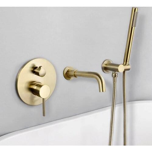 Brushed Gold Brass Wall Mounted Bathtub Shower Set Bathtub Faucet Mixer Bathroom Shower Faucet Bath Spout Shower Tap