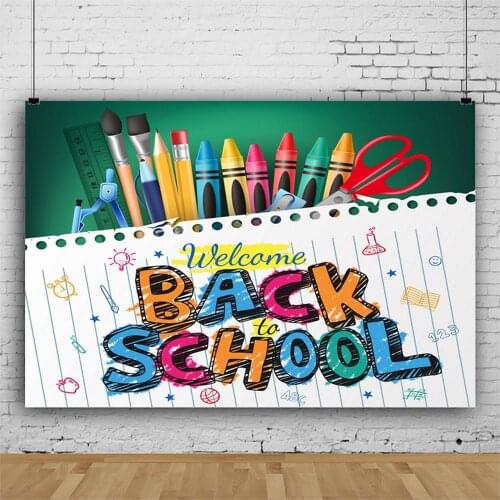 Cartoon Backdrop Back to School Green and White Photography Background Baby Shower Celebration Photo Booth Studio Decor