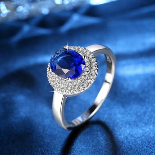 Round multi-drill Sapphire blue AAA zircon claws set with natural stones Party holiday jewelry Lady ring Fashion new product