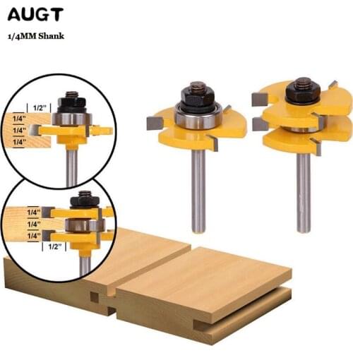 AUGT 2pcs 1/4" mm Shank Assemble Router Bits Set Tongue & Groove T-Slot Milling Cutter For Wood Woodworking Cutting Tools