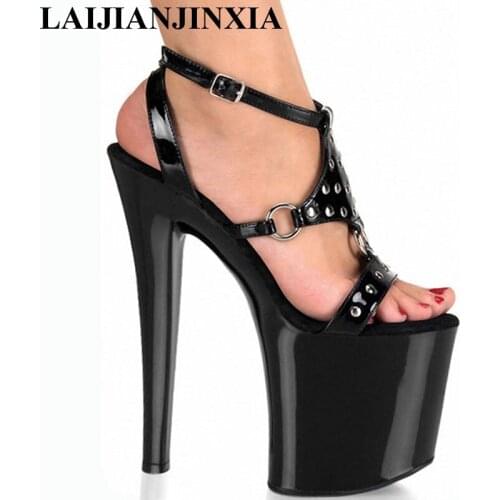 New 20cm Tangerine black high heel sandals, temptation of the lacquer that bake paint high heel, party Dance Shoes