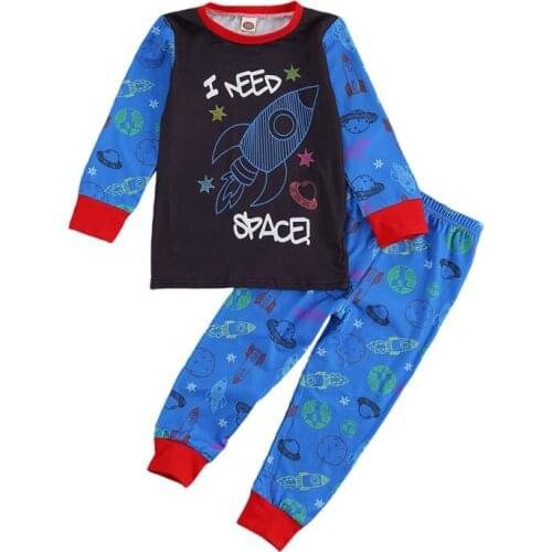 One persent 2021 Baby Boy PJS Jogger Pants Long Sleeve Top Rocket Printed Baby Boy Pajama Sets 2pcs Outfits