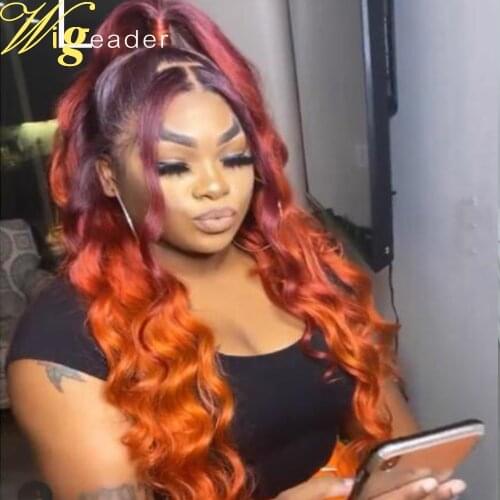 Wigleader Preplucked Remy Human Hair 13x4Lace Front Wigs Omber Ginger Orange Wave 180% Lace Frontal Wigs ombre Lace Frontal Wigs