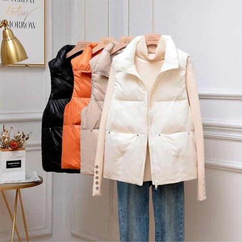 2021 New Autumn Winter Down Vest Jacket Women Casual Sleeveless Short Down Coat Vests Female Strand Collar Solid Parka Outerwear