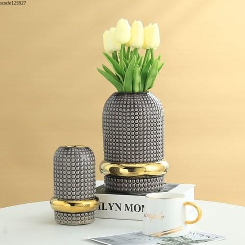 Nordic Luxury Gilded Ceramic Vase Abstract Relief Art Flower Arrangement Living Room Decoration Countertop Vase Home Decoration