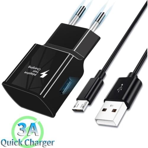 QC3.0 USB Charger Plug Micro USB Fast Charging Cable Wall Travel EU US Charge Plug Adapter For Xiaomi 11 Huawei P40 Samsung S20