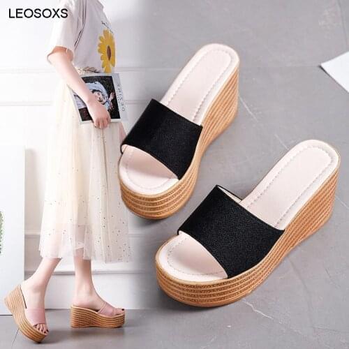 Slippers Womens Summer 2021 Fashion Temperament Slope Heel Platform High Heel Platform Sandals Casual Beach Shoes