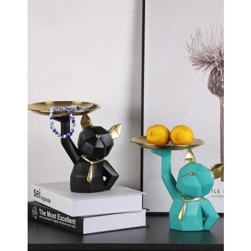 Nordic French Dog Key Snacks Storage Box Resin Ornaments Home Livingroom Figurines Crafts Cafe Table Tray Sculpture Decoration