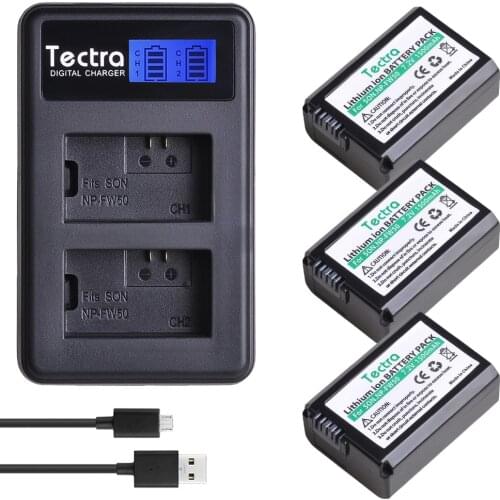 Tectra 3Pcs NP-FW50 NPFW50 NP FW50 Battery + LCD USB Dual Charger for Sony NEX-7 NEX-5N NEX-F3 NEX-3D NEX-3DW NEX-3K Bateria