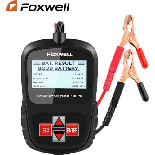 FOXWELL BT100 Pro 12V Car Battery Tester Analyzer 100-1100CCA Automotive Detect Health Faults for Flooded AGM GEL Battery