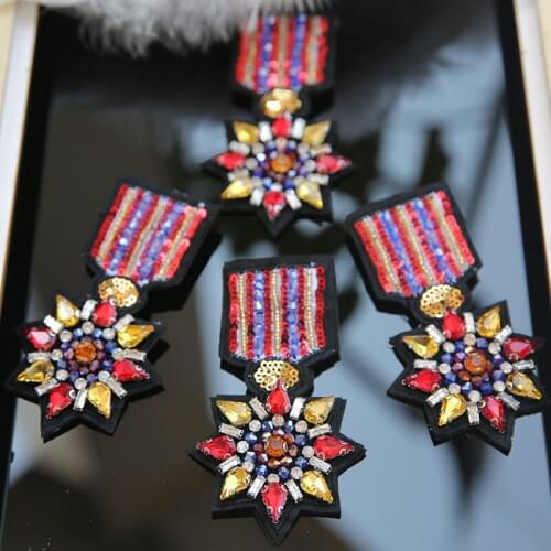Rhinestone Star Beaded Patch for Clothing Sewing on Beading Applique Brooch Bags Coat Decoration Badge Medal