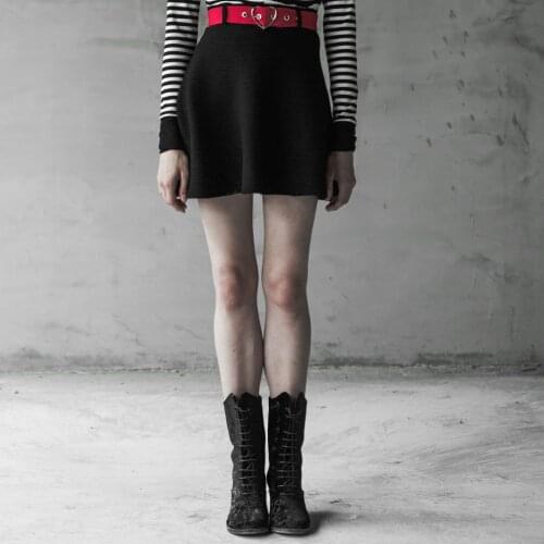 PUNKRAVE Womens Punk Woolen Half Skirt with Belt Daily Metal Love Iron Ring A Pendulum High Waist Casual Short Skirt
