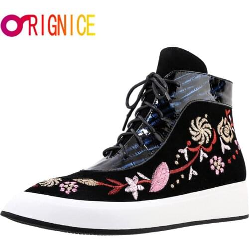 Orignice 2021 Autumn Winter Newest Ankle Boots Women Chinese Style Embroider Lace Up Pointed Toe Thick Bottom Ladies Shoes
