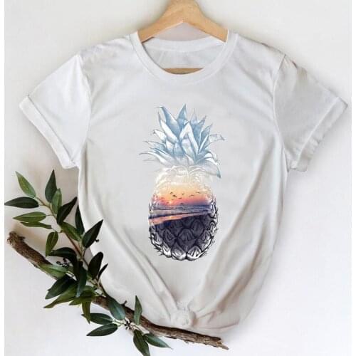 T-shirts Women 2021 Pineapple Beach Cute 90s Kawaii Fashion Clothes Printing Stylish Tshirt Top Lady Print Sweet Tee T-Shirt