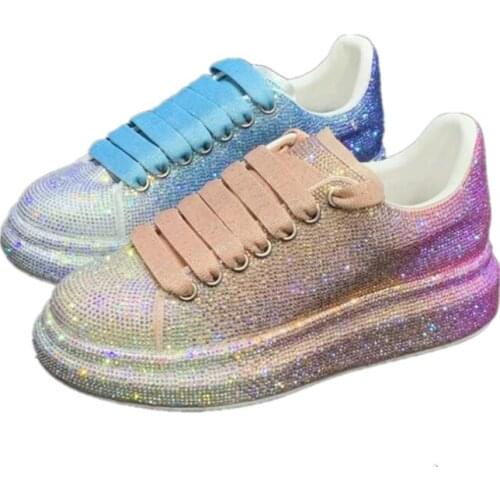 2021 Autumn Womens Shoes New Full Diamond Platform Sneakers Brand Designer Shoes Women Sports White Shine with Rhinestone Shoes