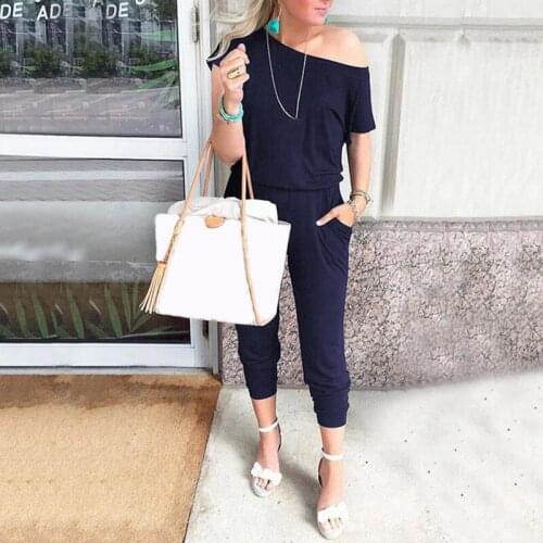 Women Casual One Shoulder Wide Leg Jumpsuit Rompers Ladies Summer Soft Loose Playsuit Trousers Party Trousers Jumpsuit 4