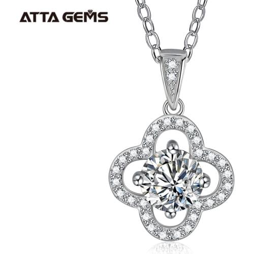 ATTAGEMS 925 Sterling Silver Womens Moissanite Jewelry 6.5mm D Color 1.0ct Moissanite Diamond Clover Pendant Necklace For Women