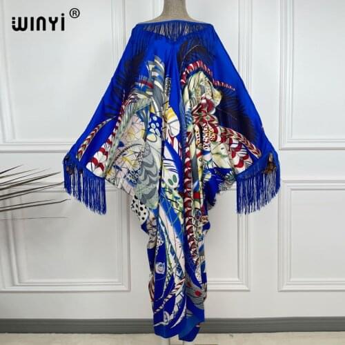 WINYI tassels Spring sunmer Kuwait Vintage Maxi Dress Womens Fashion Batwing Sleeve Flower Print Loose Plus Size Maxi Dresses