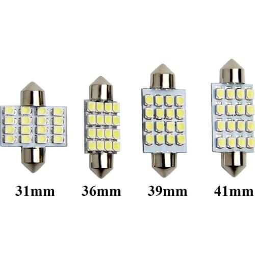 10Pcs Festoon 31mm 36mm 39mm 41mm C5W LED Dome Light Bulbs 16 SMD 3528 Car LED Interior Lights Auto Map Reading Lamps White 12V