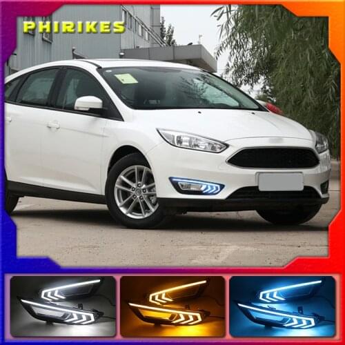 2PCS For Ford Focus 3 mk3 2015 2016 2017 2018 LED DRL daytime running lights daylight with Yellow signal fog lamp