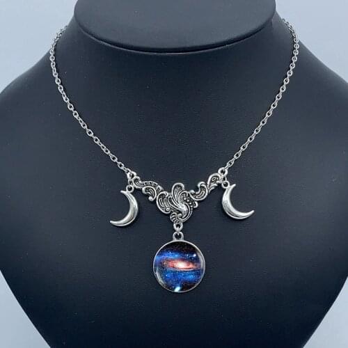2020/New Galaxy Space Universe Moon Pendant Crystal Convex Round Glass Necklace, Galaxy Jewelry Gifts