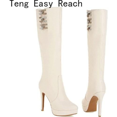 2021 Fashion Thigh High Boots Women Platform Autumn Winter Knee High Boots Sexy High Heels Fetish White Shoes Woman Plus Size 45