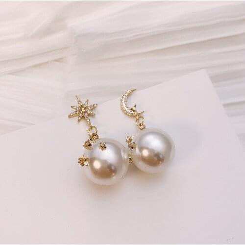 2021 Fashion Pearl Asymmetric Star Moon Design Dangle Earrings Contracted Exquisite Crystal Water Drop Style Women for Earrings