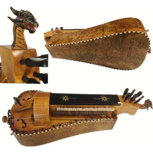 6 strings 24 keys Hurdy Gurdy birds eye wood inlay shell purfling carved scroll