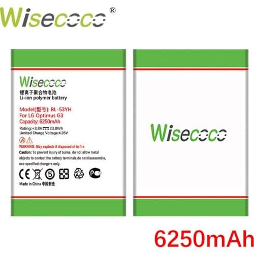 Wisecoco 6250mAh BL-53YH Battery For LG Optimus G3 D830 D850 D851 D855 LS990 VS985 F400 (2019 year version)+Tracking Number