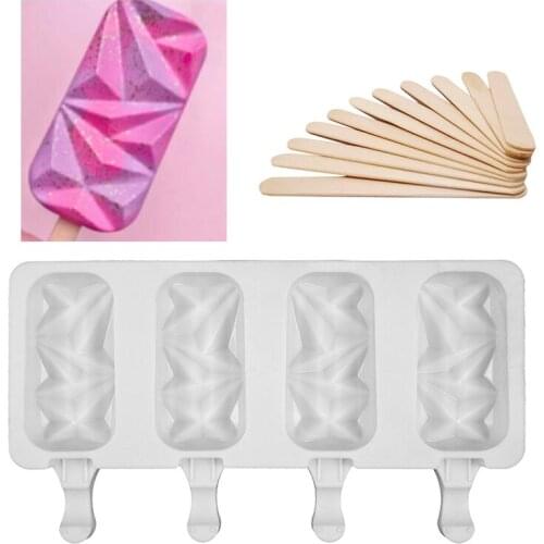 Ice Cream Maker Popsicle Food Grade Silicone Mold with Wooden Sticks Kit Summer Child Dessert Cube Tray Freezer Juice Mould