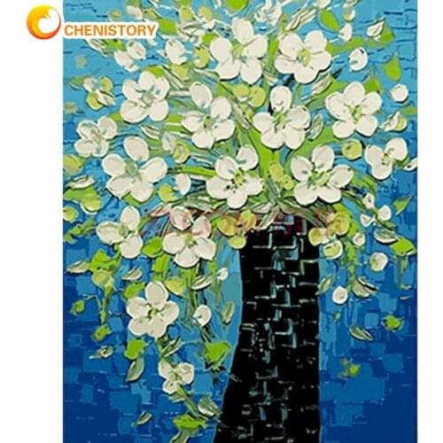 CHENISTORY Flower Tree Landscape Oil Painting By Numbers Kits Diy Framed On Canvas HandPainted Home Decor Arts Photo 50x65cm
