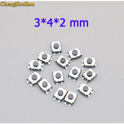 ChengHaoRan 100/200pcs 3*4*2 mm four pin switch turtle 3x4x2 SMD 4 feet stand upright without pillars micro touch switch button