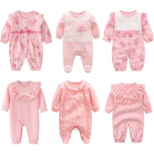 New Born Baby Girl Clothes 0-3 Months Jumpsuits&Hats Clothing Sets Princess Girls Footies for 2019 Spring Autumn Baby Body suits
