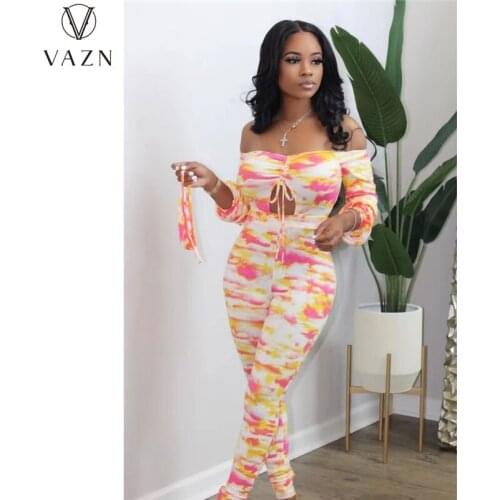 VAZN 2021 Hot Elegant Hollow Out Jumpsuits Young Sexy Open Strapless Full Sleeve High Waist Skinny Pencil Jumpsuits