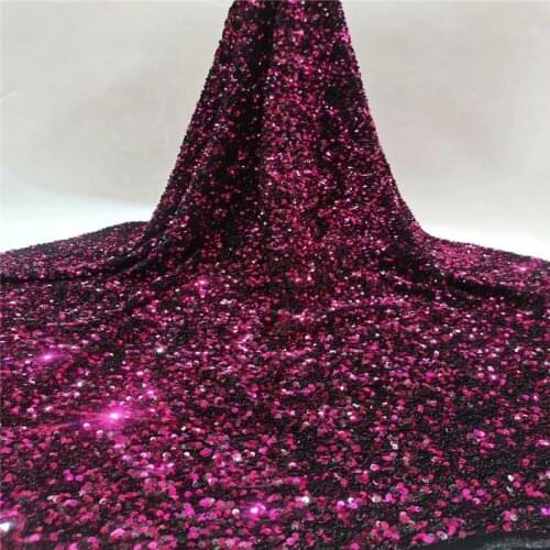 Fuchsia Velvet Lace Fabric 2020 High Quality Latest African Sequin Lace Fabric Embroidery French Lace for Evening Party Dress