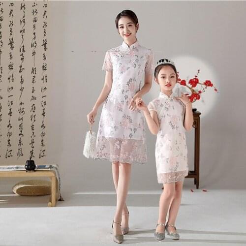 Women And Girl Lace Embroidery cheongsam Dress Lovely Princess Girls Dresses Sexy Ladies Party Evening Dress New Year Clothing