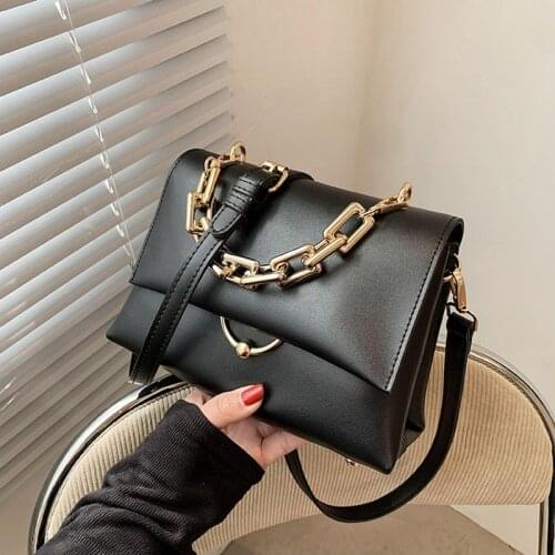 Thick Chain Square Crossbody Bag 2021 Luxury Designer Womens Shoulder Handbags Female Casual PU Leather Flap Clutch Bag Purse