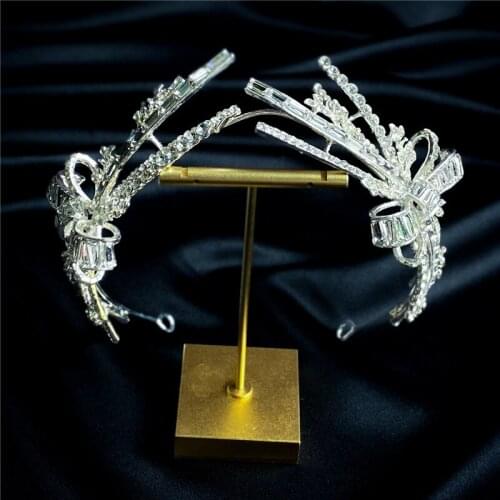 Fashion Bride Headband Crystal Bow-Knot Hairband Bridal Crown Tiaras Hair Accessories Handmade Women Headware diadema