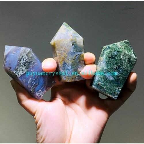 Natural Crystal Moss Agate Ice Cream Wand Healing Crystal Chakra Point Spirit Meditation Obelisk Aesthetic Room Decor Gifts