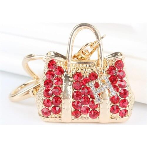 New Red Handbag Stone Pendant Charm Rhinestone Crystal Purse Bag Keyring Key Chain Accessories Wedding Party Gift