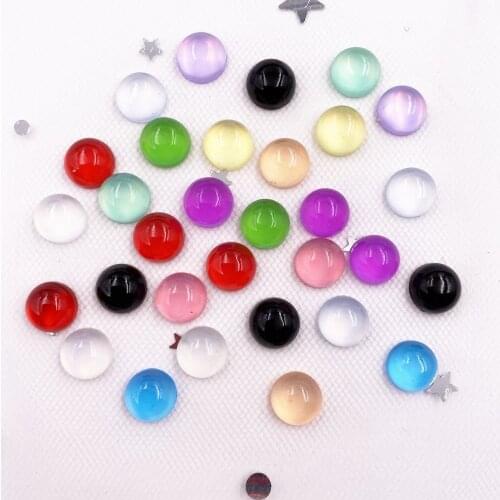New 40pcs 8mm Round Colorful Beautiful Resin Cats Eye Gems Flatback Rhinestone Appliques DIY Wedding Scrapbook Craft SG88