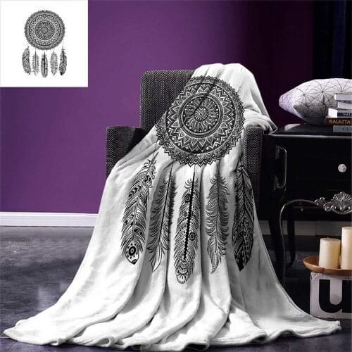 Blanket Ethnic Dream Catcher with Blooming Foliage Leaves with Hanging Aztec Quills Warm Rectangle Blanket