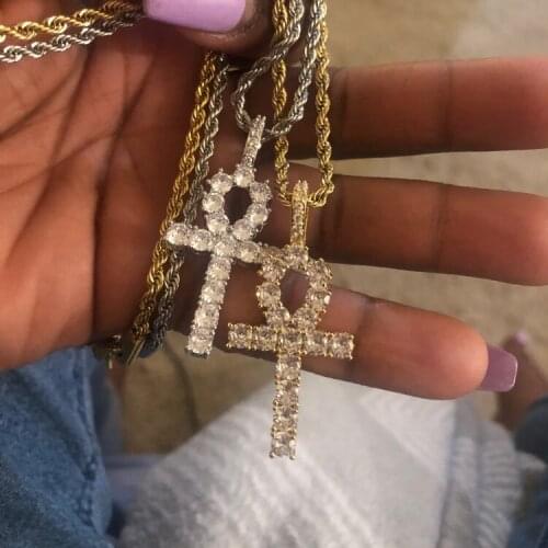 Hip Hop Ankh Cross Necklace For Men Women Stainless Steel Chain Iced Out Pendant Gold Color Jewellery Accessories OHP001