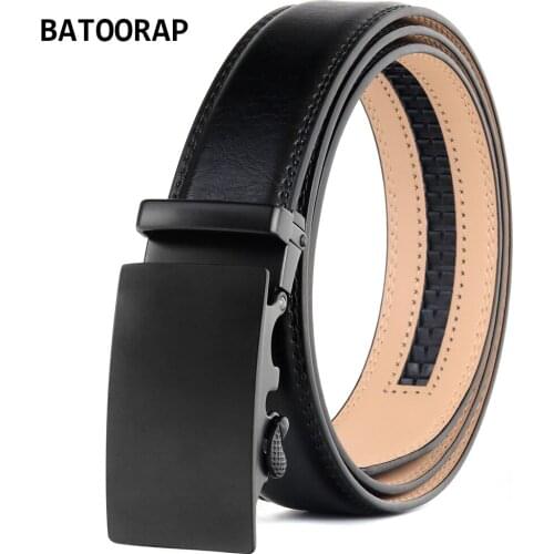 BATOORAP Western Black Belt For Men Fashion Jeans Trouser Strap Ratchet Belt Genuine Leather Automatic Buckle Luxury Brand BAR23