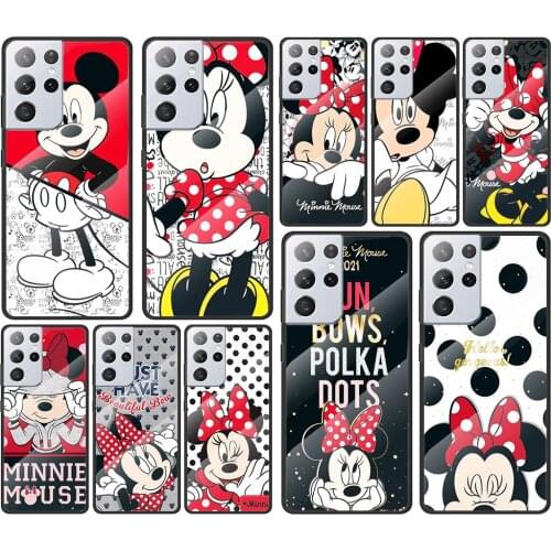Red disney mickey cute for Samsung Galaxy S21 Ultra Plus A72 A52 4G 5G M51 M31 M21 Luxury Tempered Glass Phone Case Cover