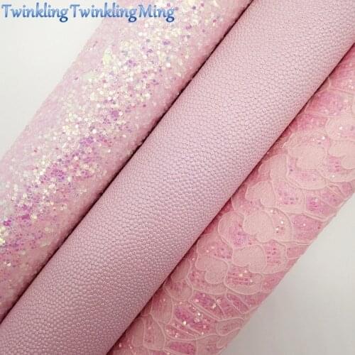 PINK Glitter Fabric, Lace Glitter Leather, Caviar Synthetic Leather Fabric Sheets For Bow A4 21x29CM Twinkling Ming XM708